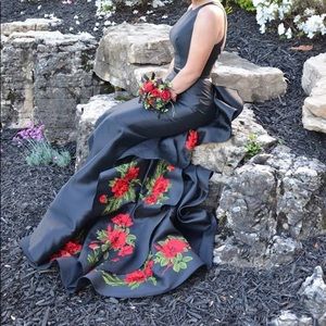 Sherri Hill Black Embroidered Rose Dress